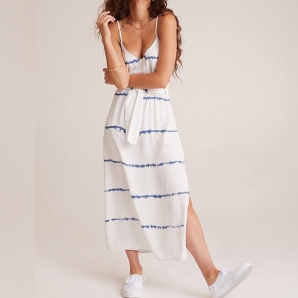 Melissa Nepton Cami Blue Tie-Dye Dress, 3/4 button down, Belted, Size M, NWT